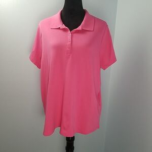 Lands End Cotton Polo Shirt Womens Size 2 XL Pink Short Sleeve Preppy Summer